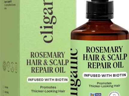 Cliganic Rosemary Oil for Hair & Scalp – Biotin & Jojoba Infused Repair Serum to Smooth & Soften Frizzy, Dry, Damaged Hair, Split Ends. Promote Fuller-Looking Hair, 2 Fl Oz