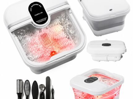 Collapsible Foot Soaking Tub Massager with Bubbles, Red Light, Temperature Control, Foot Spa Bath Massager with Heat and 8 Shiatsu Massage Rollers, Foot Bath Soak Tub, Pedicure Foot Spa, Pedicure Tub