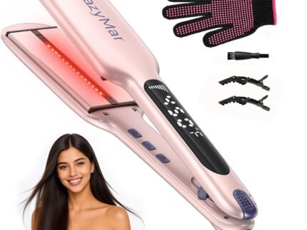 CrazyMar 2″ Infrared Hair Straightener, Professional Straightening Flat Iron, Fast Heating Digital LED Display, Anti-Frizz Salon Results, Worldwide Dual Voltage for All Hair Types