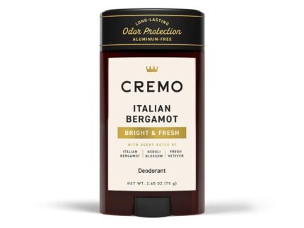 Cremo Italian Bergamot Aluminum Free Deodorant for Men, 48-hour Long Lasting Odor Protection, 2.65oz