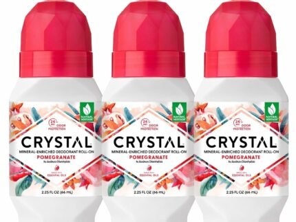 Crystal Mineral Deodorant Roll-On Body Deodorant With 24-Hour Odor Protection, Pomegranate, Non-Sticky Roll-On, Aluminium Chloride, 2.25 FL OZ – 3 pack