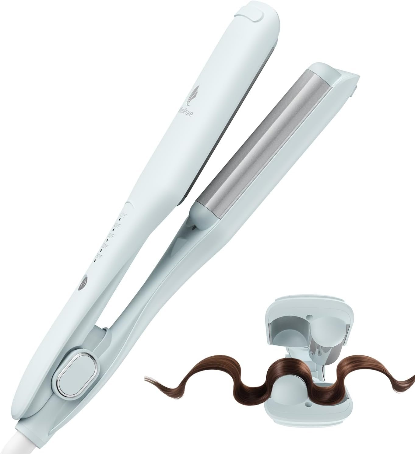 Curling Iron Hair Crimper Waver, MiroPure Waves Curling Wand 1 inch with 30S Fast Heating & PTC Heater, Deep Waver Hair Curler for Women, Dual Voltage, Blue Curling Iron Hair Crimper Waver, MiroPure Waves Curling Wand 1 inch with 30S Fast Heating & PTC Heater, Deep Waver Hair Curler for Women, Dual Voltage, Blue
