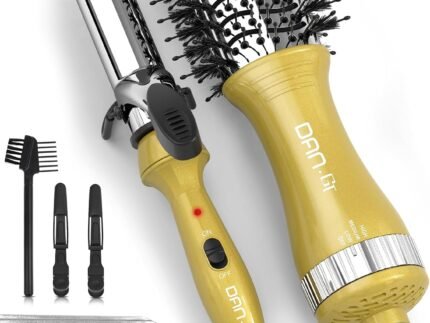 DAN Technology Hair Dryer Brush & Mini Curling Wand Set - 1 Inch Travel Set with 3 Temperature Settings - Hot Air Brush for Drying, Styling, Curling, and Volumizing