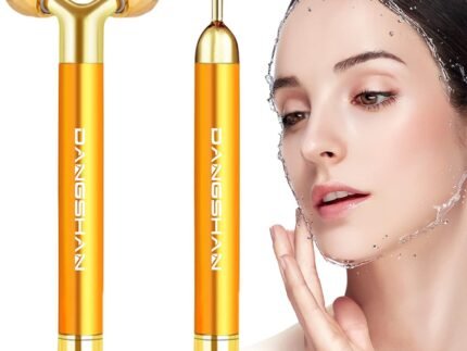 DANGSHAN 2-in-1 Electric Face Massager 24k Golden Facial Massager, 3D Roller and T Shape Facial Roller Massager Kit Skin Care Tools
