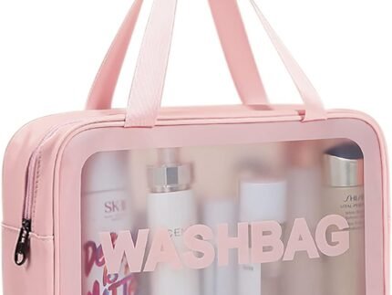 DAPOWER Travel Toiletry Bag for Women, Matte Translucent Toiletry Bag with Handy Handle, Makeup Cosmetic Organizer Bag for Travel Toiletries Accessories (Pink)
