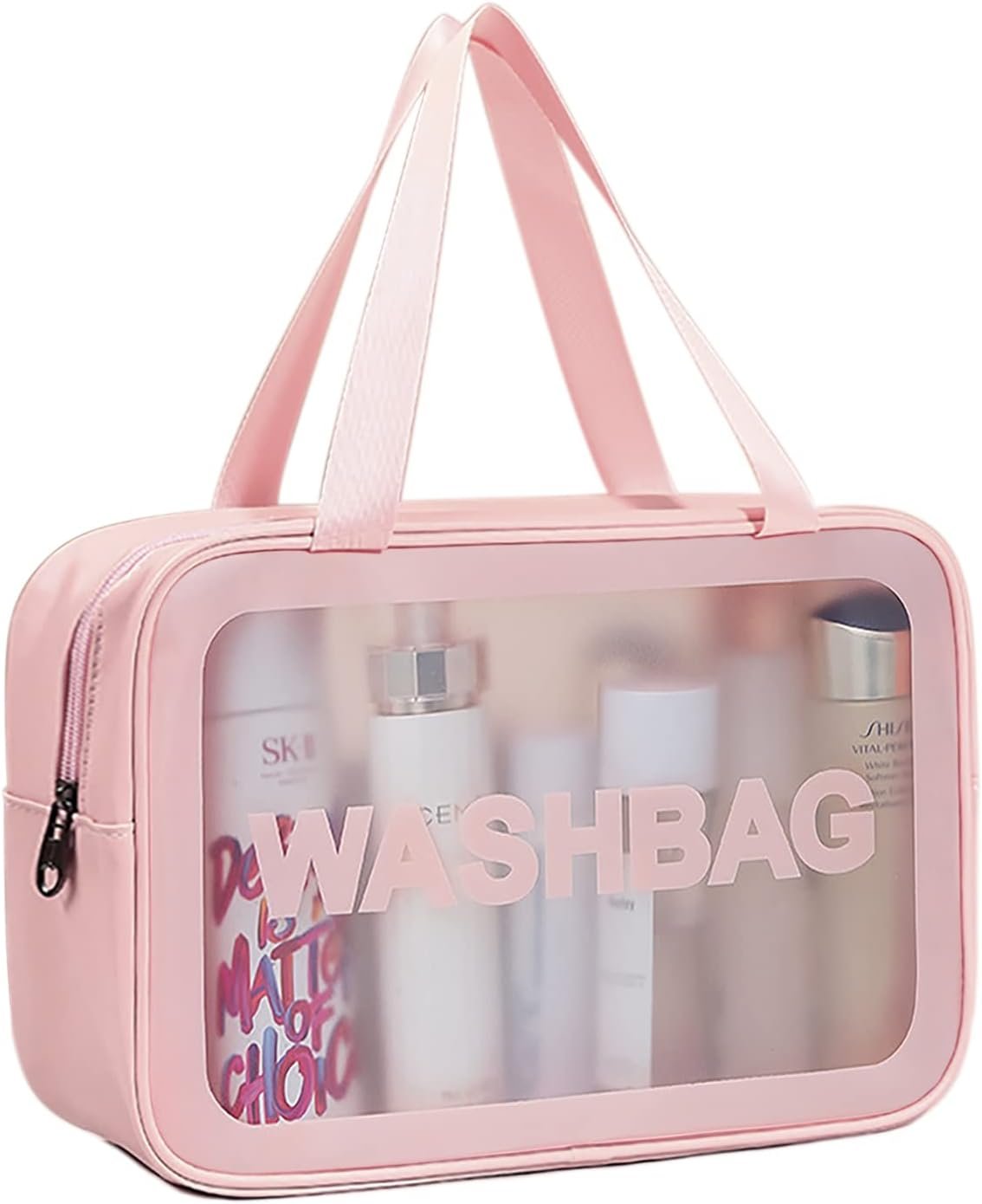 DAPOWER Travel Toiletry Bag for Women, Matte Translucent Toiletry Bag with Handy Handle, Makeup Cosmetic Organizer Bag for Travel Toiletries Accessories (Pink) DAPOWER Travel Toiletry Bag for Women, Matte Translucent Toiletry Bag with Handy Handle, Makeup Cosmetic Organizer Bag for Travel Toiletries Accessories (Pink)