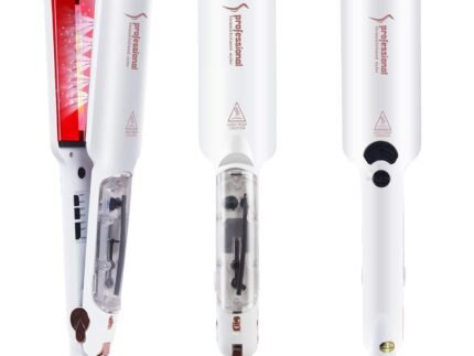 DORISILK Steam Hair Straightener and Curler Iron 2 in 1, Professional Salon Infrared Flat Iron Wide Tourmaline Ceramic Plate, Vapor Straighteners for Hair Instant Heat Up Adjustable Temp, 2 Inch White
