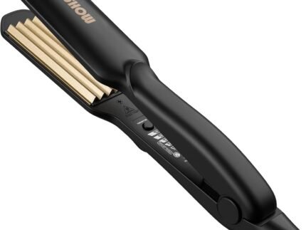 DSHOW Crimping Iron Hair Crimper for Hair-Volumizing Crimper with Titanium Ceramic Plates, 5 Temp Settings (140C-220C), Hair Crimping Tool for Fluffy Volume and Texture, Auto Off, Dual Voltage [Black]