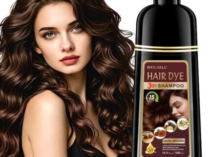Dark Brown Hair Dye Shampoo for 100% Gray Coverage – 3 IN 1 Instant Hair Color Shampoo with Herbal Extracts, Ammonia & Paraben Free, 8-10 Weeks Lasting, Semi-Permanent Natural Color for Women & Men