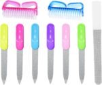 Double Sided Nail File Set with 6 Reusable Shaping Files & 2 Cleaning Brushes, Essentials for Daily Nail Care, Shaping Shellac Gel Nails, Home Manicure Pedicure Kit for Women & Men