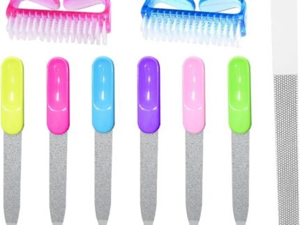 Double Sided Nail File Set with 6 Reusable Shaping Files & 2 Cleaning Brushes, Essentials for Daily Nail Care, Shaping Shellac Gel Nails, Home Manicure Pedicure Kit for Women & Men