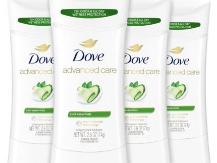 Dove Advanced Care Antiperspirant Deodorant Stick Cool Essentials 4 ct for helping your skin barrier repair after shaving 72 hour odor control and sweat protection with Pro Ceramide Technology 2.6 oz