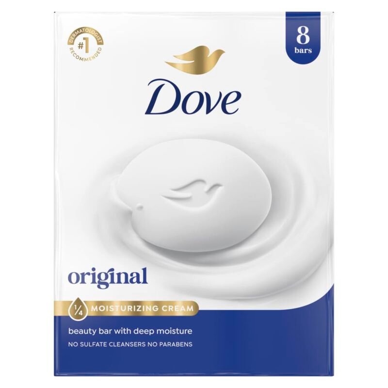 Dove Beauty Bar Soap Original 8 Count for Soft, Smooth Skin, with 1/4 Moisturizing Cream 3.75 oz