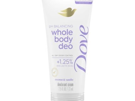 Dove Whole Body Deo Aluminum Free pH Balancing Cream Deodorant Coconut & Vanilla for 72h Odor Control 2.5 oz