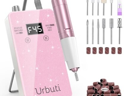 Electric Nail Drill 45000RPM Professional,Glitter Portable E-File Nail Drill Kit for Acrylic & Gel Nails,LCD Display & 4000mAh,Electric Nail File 12 Bits,Manicure Pedicure Kit for Home Salon,Pink