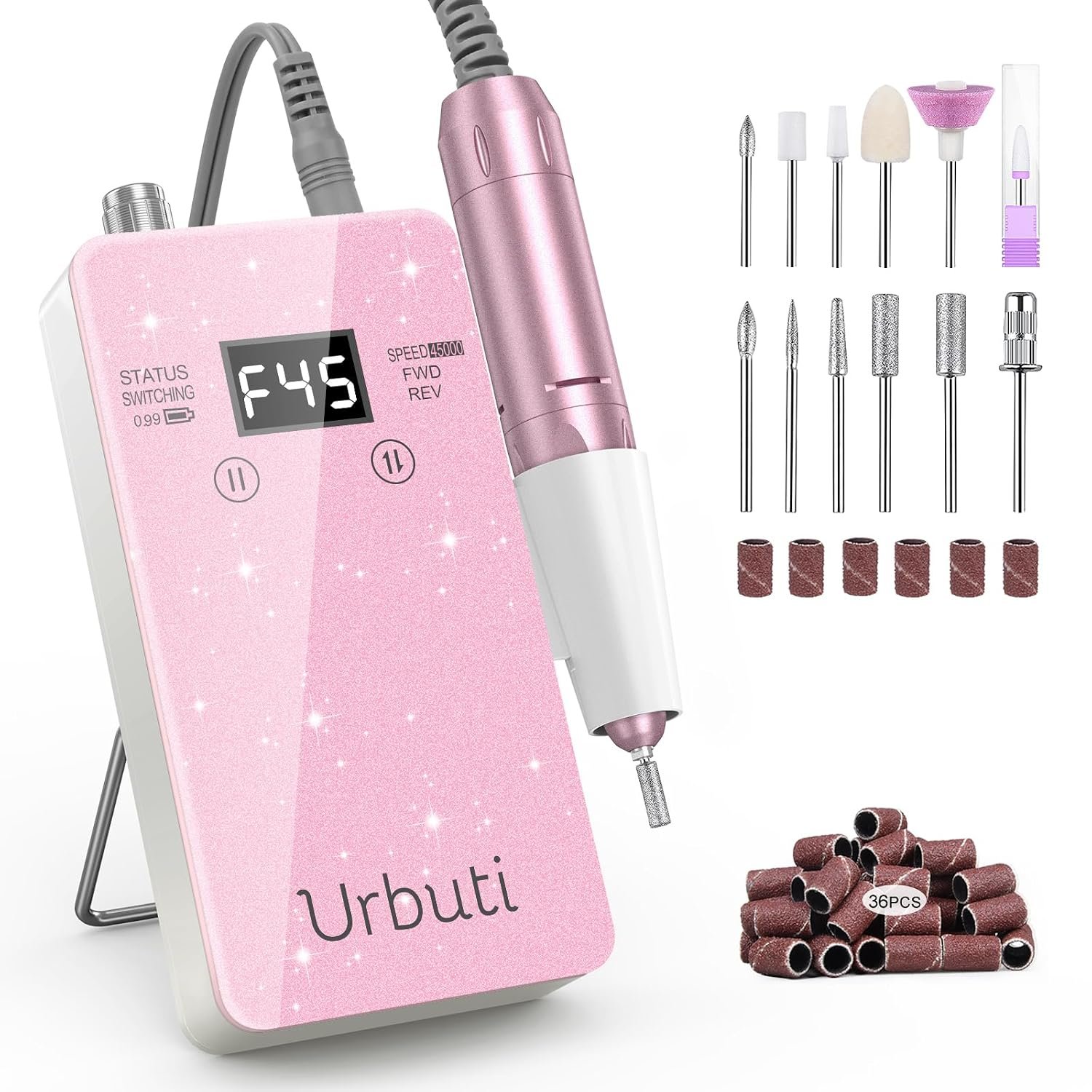 Electric Nail Drill 45000RPM Professional,Glitter Portable E-File Nail Drill Kit Electric Nail Drill 45000RPM Professional,Glitter Portable E-File Nail Drill Kit for Acrylic & Gel Nails,LCD Display & 4000mAh,Electric Nail File 12 Bits,Manicure Pedicure Kit for Home Salon,Pink