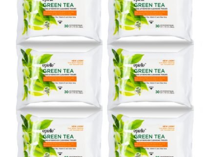Epielle Green Tea Makeup Remover Wipes, Gentle Daily Facial Cleanser Towelettes, Remove Dirt, Oil & Waterproof Mascara, Stocking Stuffers, 30 Count (Pack of 6)