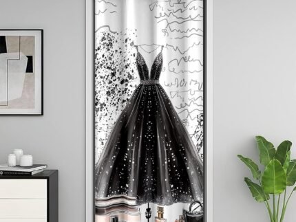 Erosebridal Fashion Girly Dress Blackout Curtain Black White Eiffel Tower Paris Door Curtain Perfume Modern Girls Women Door Drape Romantic High Heels Makeup Decor,34″ W X 80″ L