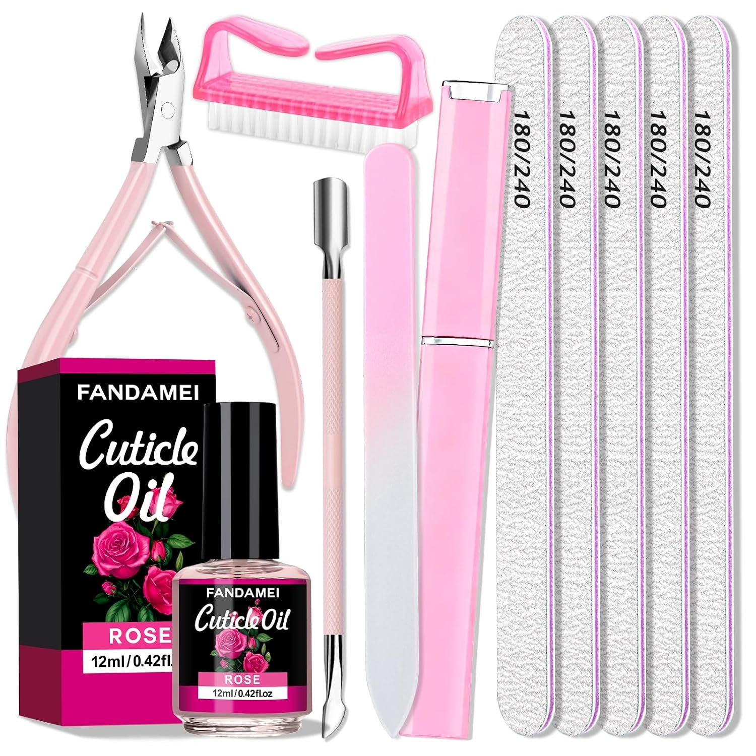 FANDAMEI Manicure Kit For Women, Nail Care Kit With Glass FANDAMEI Manicure Kit For Women, Nail Care Kit With Glass Nail File, 5pcs 180/240 Grit Nail Files For Natural Nails, Cuticle Oil, Cuticle Trimmer, Cuticle Pusher, Manicure Set, Nail Kit, Nail Prep Kit