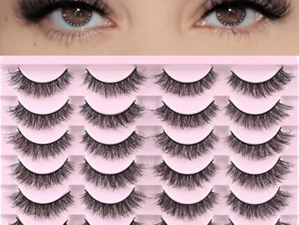 FARRED Natural Lashes Short Eyelashes Wispy False Mink Lash Pack 14 Pair Natural Look Fluffy Cat Eye Strip Eyelash Small Fake Lashes Full Pestañas Sets for MUA and Beginners Daily Makeup (F1 | 8-14mm)