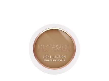 FLOWER Beauty By Drew Barrymore Light Illusion Perfecting Powder – Powder Foundation + Setting Powder for Makeup – Medium Buildable Coverage – Natural Glow + Flawless Finish – (Mocha)