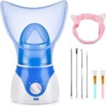 Face Steamer for Facial Deep Cleaning, Facial Steamer for Women, 2 Modes Nano Ionic Facial Steamer for Unclogs Pores, Hydrating, Blue(Include Blackhead Remover Kit, Brush, Headband)