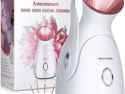 Facial Steamer, Amconsure Nano Ionic Face Steamer for Home, 100ML Warm Mist Humidifier for Women Moisturizing, Unclogs Pores-Bonus Stainless Steel Skin Kit and 2 Face Scrubbers