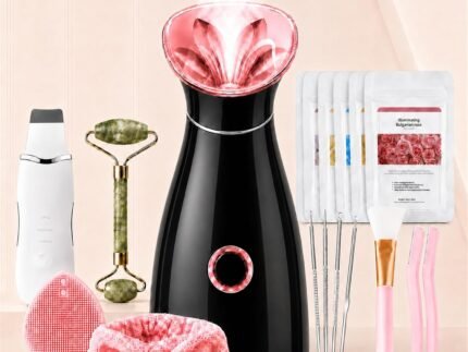 Facial Steamer Spa Kit (17-Pcs), Nano Ionic Face Steamer for Deep Cleansing