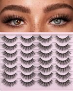 False Eyelashes 14mm Faux 3D Mink Lashes Natural Look Cat Eye Wispy Lashes Pack by Kiromiro, 14 Pairs