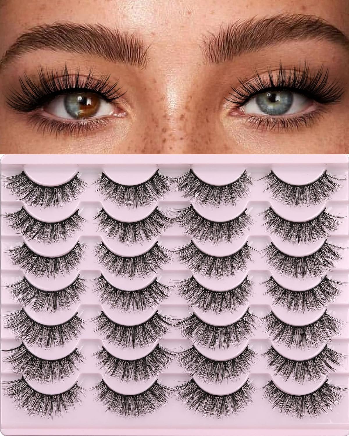 False Eyelashes 14mm Faux 3D Mink Lashes Natural Look Cat False Eyelashes 14mm Faux 3D Mink Lashes Natural Look Cat Eye Wispy Lashes Pack by Kiromiro, 14 Pairs
