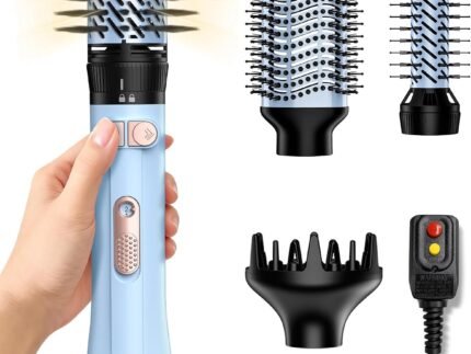 Farery Rotating Hot Air Brush Set 1000W — 4 in 1 Volumizer & Styling Finisher, Blow Dryer Brush with Diffuser, Hold-to-Rotate Round Brush for Volume, Smooth & Curl, Best for Fine to Medium-Thick Hair