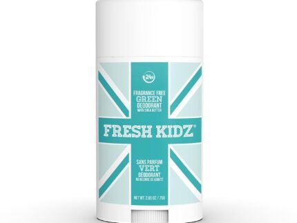 Fresh Kidz Deodorant Stick for Kids and Teens – Baking Soda and Aluminum-free 24 Hour Protection for Sensitive Skin – Unscented “Green”, 2.65 oz / 75 g