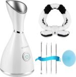 GETANYE Nano Ionic Face Steamer – 10X Penetration for Facial, Unclogs Pores, Moisturizing Spa Humidifier with Free Blackhead Remover Kit, Hair Band, Face Brush