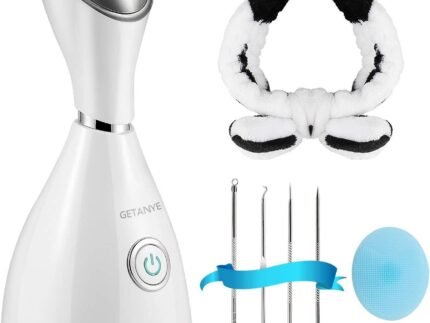 GETANYE Nano Ionic Face Steamer – 10X Penetration for Facial, Unclogs Pores, Moisturizing Spa Humidifier with Free Blackhead Remover Kit, Hair Band, Face Brush