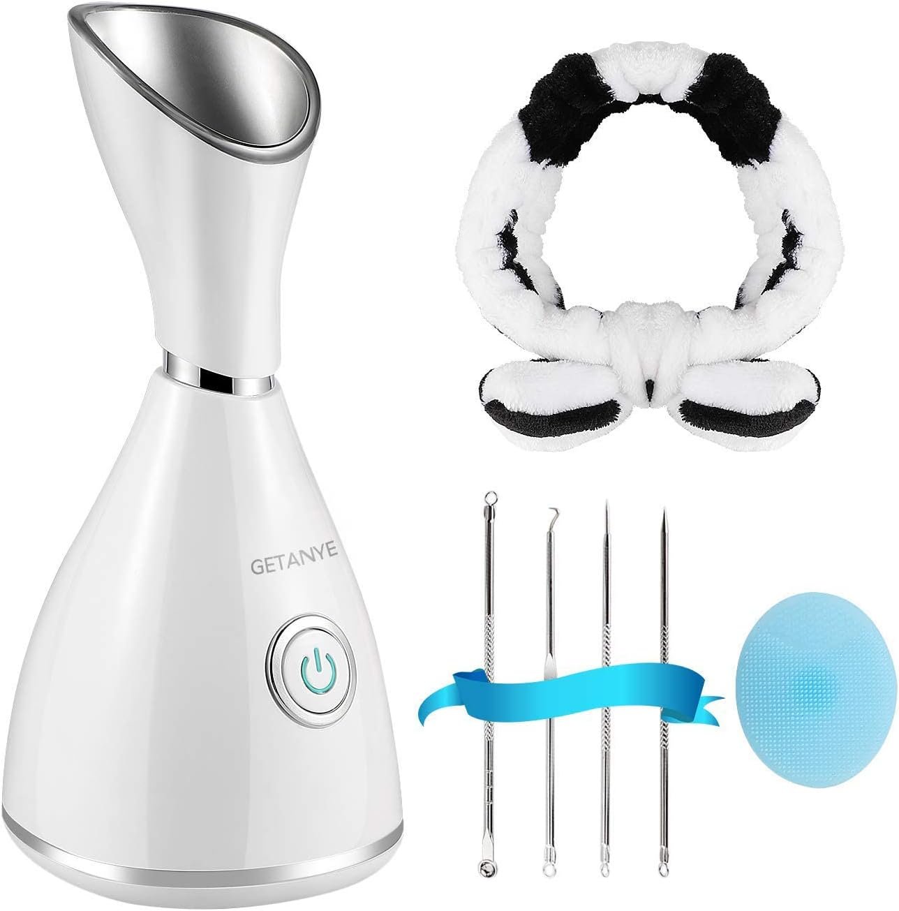 GETANYE Nano Ionic Face Steamer – 10X Penetration for Facial, Unclogs Pores, Moisturizing Spa Humidifier with Free Blackhead Remover Kit, Hair Band, Face Brush GETANYE Nano Ionic Face Steamer – 10X Penetration for Facial, Unclogs Pores, Moisturizing Spa Humidifier with Free Blackhead Remover Kit, Hair Band, Face Brush