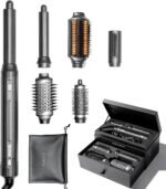GLAMUP FusionPro 6 in 1 Hot Air Styler Curler &Thermal Brush, Sleek Black