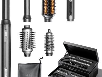 GLAMUP FusionPro 6 in 1 Hot Air Styler Curler &Thermal Brush, Sleek Black