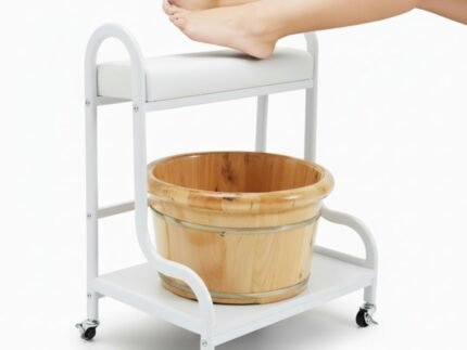 Geelin Pedicure Cart Foot Bath Trolley Portable Trolley for Rest Massage Pedicure Stool with Cushion Beauty Spa Supplies(White)