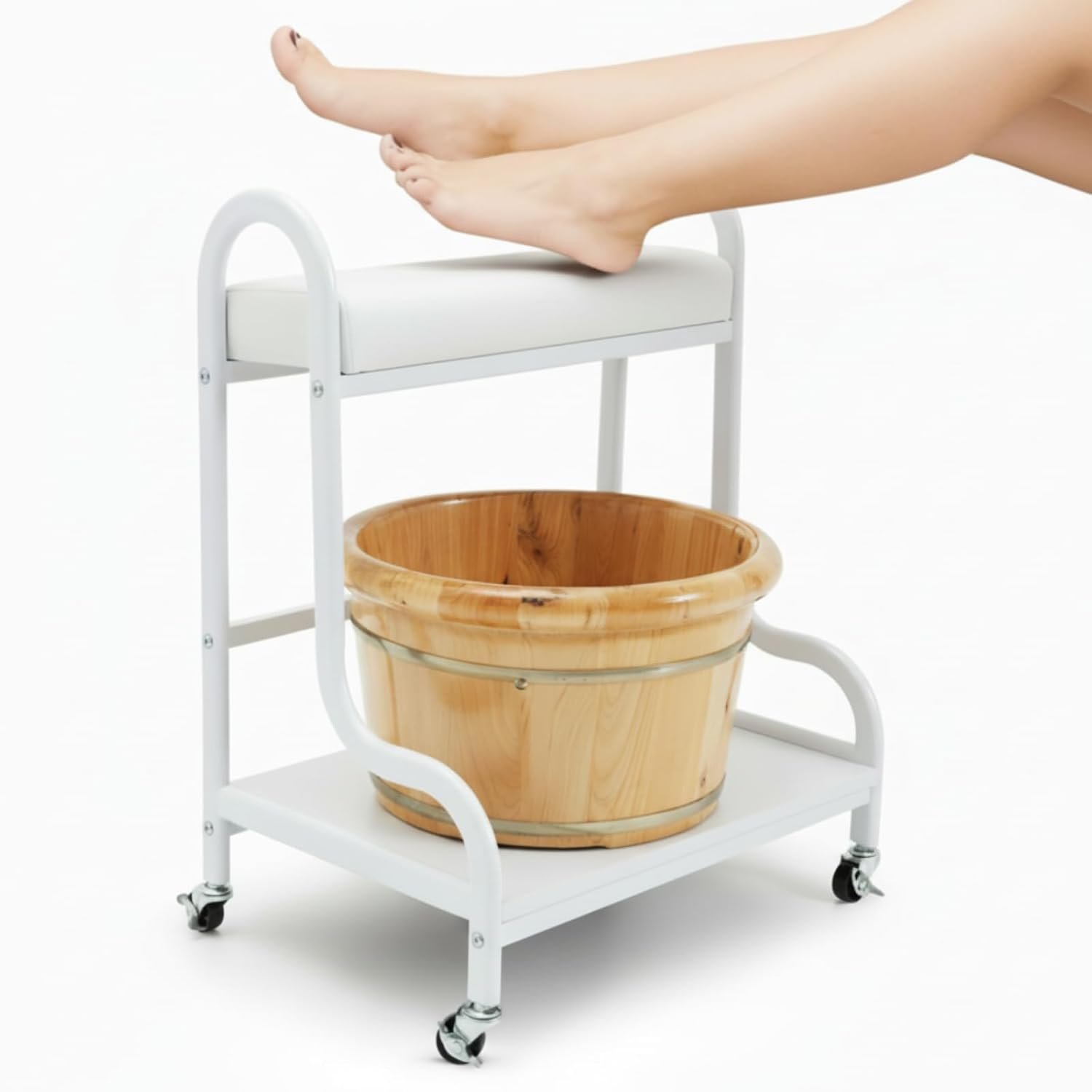 Geelin Pedicure Cart Foot Bath Trolley Portable Trolley for Rest Geelin Pedicure Cart Foot Bath Trolley Portable Trolley for Rest Massage Pedicure Stool with Cushion Beauty Spa Supplies(White)