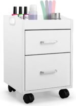 Geelin Pedicure Trolley Cart 14″x13″x19″ Portable Double Layer Pedicure Station with Wheels for Nail Salon, Spa, Beauty Salon, Home Bathroom Manicure Pedicures Equipment(White)