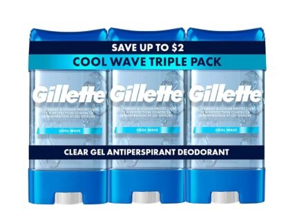 Gillette Antiperspirant and Deodorant for Men, 72hr Sweat & Odor Protection, Long Lasting Freshness, Anti-White Mark Technology, Clear Gel, Cool Wave Scent, 3.8 oz (Pack of 3)