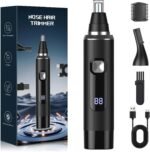 Ginity Nose Hair Trimmer for Men, 2-in-1 Rechargeable Ear and Nose Hair Trimmer with LED Display, IPX7 Waterproof Painless Precision Groomer, Type-C Charging, Professional Dual-Edge Blades（Black）