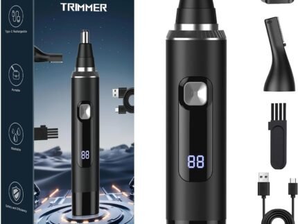 Ginity Nose Hair Trimmer for Men, 2-in-1 Rechargeable Ear and Nose Hair Trimmer with LED Display, IPX7 Waterproof Painless Precision Groomer, Type-C Charging, Professional Dual-Edge Blades（Black）