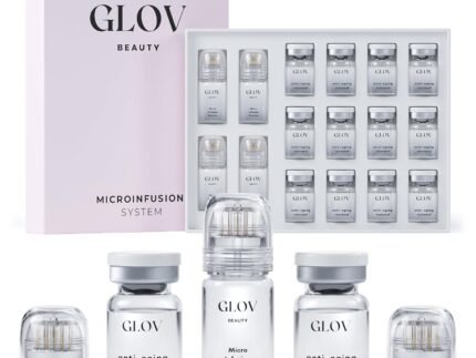 Glov Beauty Micro Infusion System for Face & Lips – 0.25mm 24k Gold Cosmetic Facial Stamp with Hyaluronic Acid, Collagen Peptides & Licorice Root Serum Ampoules (4x Infusion Application, 12x Serums)