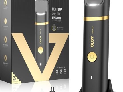 Groin & Body Hair Trimmer for Men – Electric Shaver for Pubic Hair, Chest, Legs – Ball Pubic Groomer, LED Light, Replaceable Ceramic Blade Heads, USB-C Recharge Dock, Waterproof Hygiene Razor