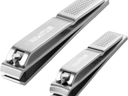 HAWATOUR Nail Clippers Set with Visibly Tin Case, Silver