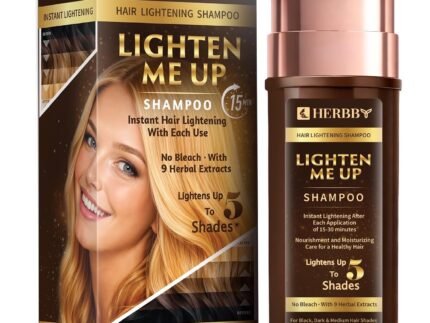 HERBBY Hair Lightening Shampoo, Bleach-Free with 9 Herbals Formula for Lightening Black, Dark & Medium Hair Colors – Instant Lightening with each use, No Damage – 250ml