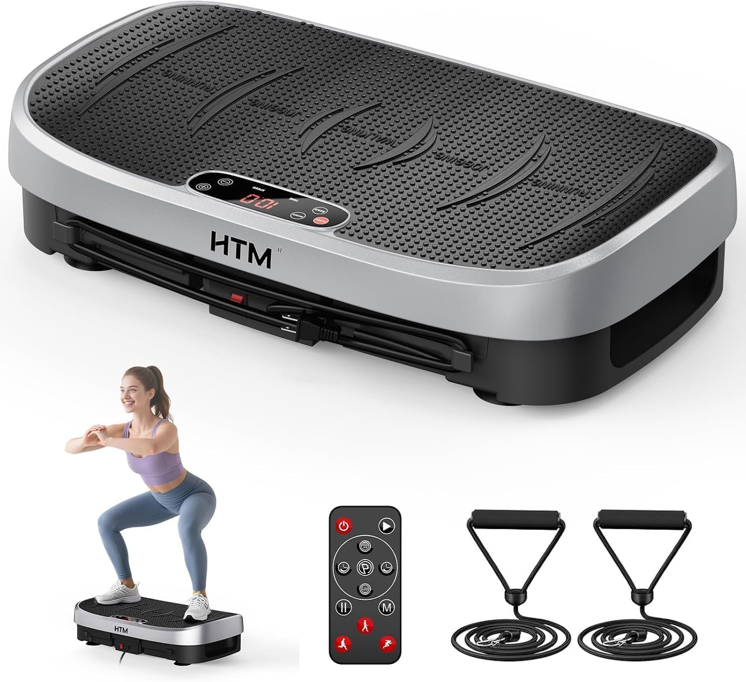 HTM Vibration Plate Exercise Machine, 9 Modes & 120 Speeds, HTM Vibration Plate Exercise Machine, 9 Modes & 120 Speeds, Body Shake Plate with Resistance Bands Slot & Remote Control, Shake Board for Weight Loss Fat Burner Home Fitness Workout