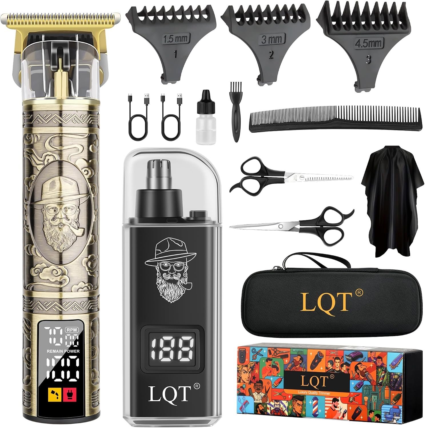 Hair Clippers for Men 2 in 1 Beard and Mustache Hair Clippers for Men 2 in 1 Beard and Mustache Trimmer for Men T Liners Trimmers Electric Cordless Nose and Ear Hair Trimmer Grooming Kit with Bag, to Son Husband Father Men's Gifts