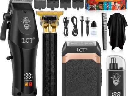 Hair Clippers for Men with LED Display, 4-Piece Cordless Grooming Kit with Hair Clipper, Beard Trimmer, Foil Shaver & Nose Trimmer, Complete Set for Home Barber